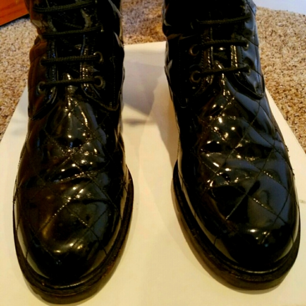 Nouchka Black Patent leather quilted Combat Boots. - Picture 5 of 10